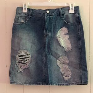 Distressed Denim Skirt